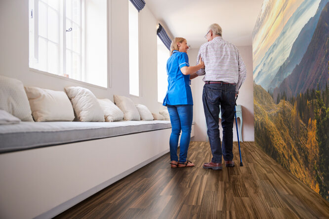 Healthcare Care home Corridor Altro Wood adhesive free - Londonclad