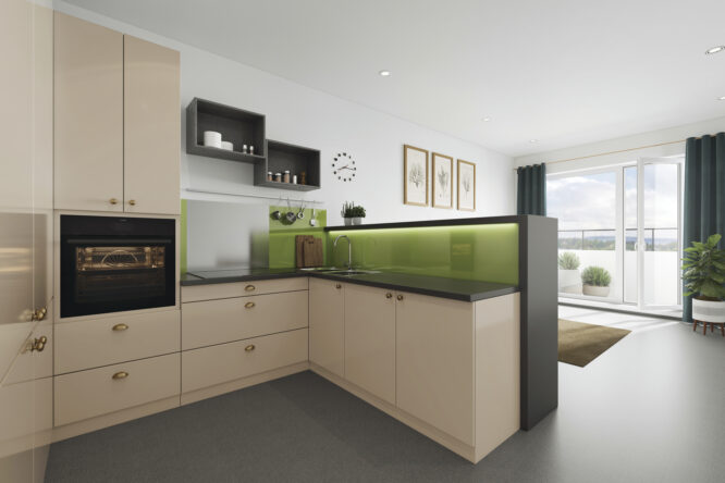 Social housing Altro Suprema Flint Altro Whiterock Chameleon splashback Keylime - Londonclad